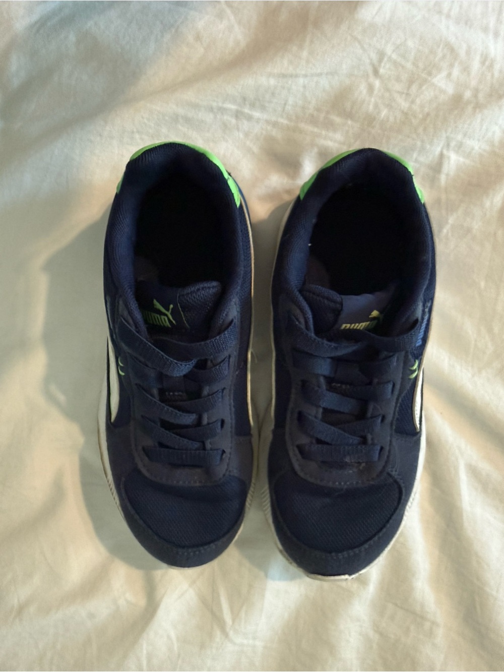 Puma Kids Navy and Neon Green Athletic Shoes